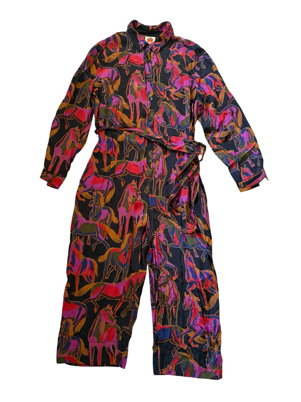Farm Rio Wild Horses Belted Viscose Long Sleeve Jumpsuit Romper Sz XL - Picture 12 of 16